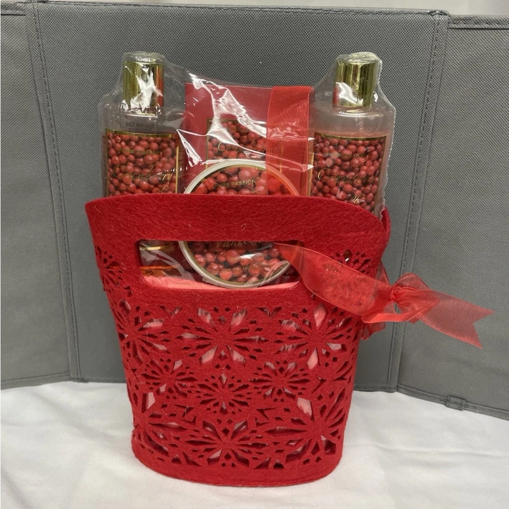 Pure Passion Cranberry Gift Basket Inc(Body Lotion, Bubble Bath, Bath Salts,Gel)